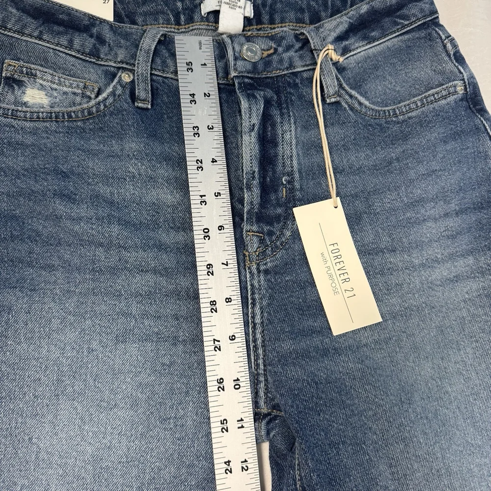 Forever 21 Denim Medium Washed Midrise Slimfit Bootcut Leg Sz 27 Distressed New - Picture 12 of 13